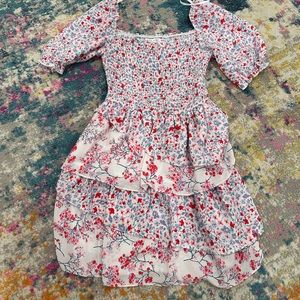 Floral tiered ruffle scrunch waist dress